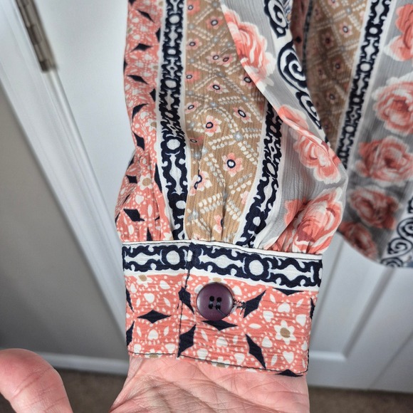 Vintage‎ button down shirt floral pink black Notations womens 8 - Picture 6 of 10